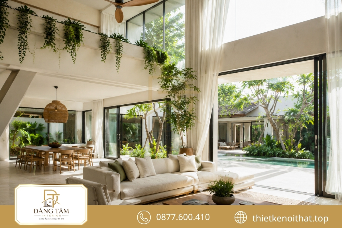 Thiết kế nội thất biệt thự đơn lập khai thác ánh sáng tự nhiên 