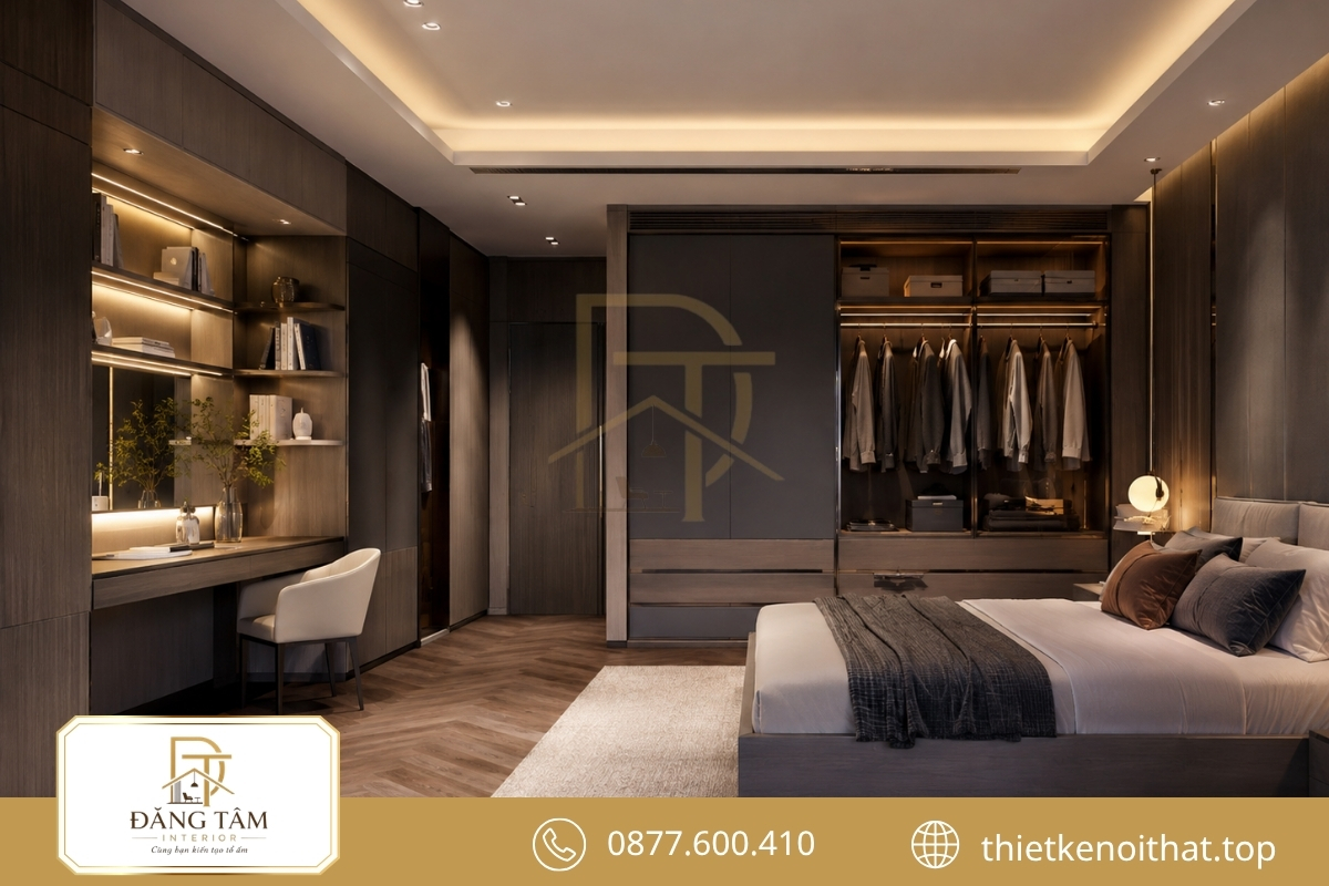 Thiết kế nội thất biệt thự đơn lập hiện đại với tủ tích hợp 