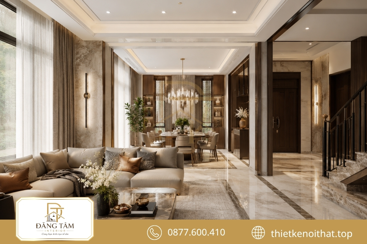 Thiết kế biệt thự đơn lập đẹp với phong cách thống nhất xuyên suốt 
