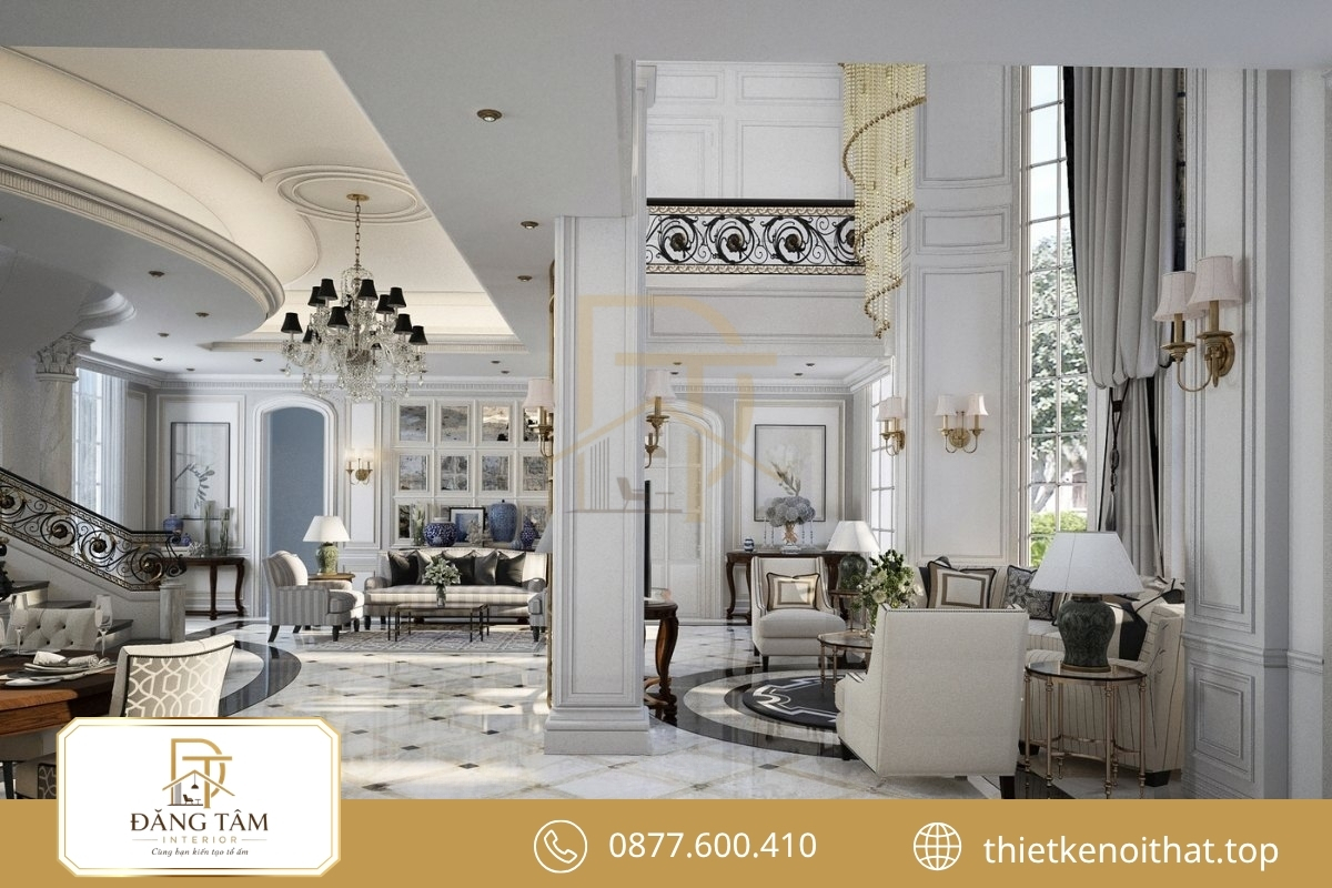 Nội thất biệt thự đơn lập đẹp theo tinh thần cổ điển châu Âu 