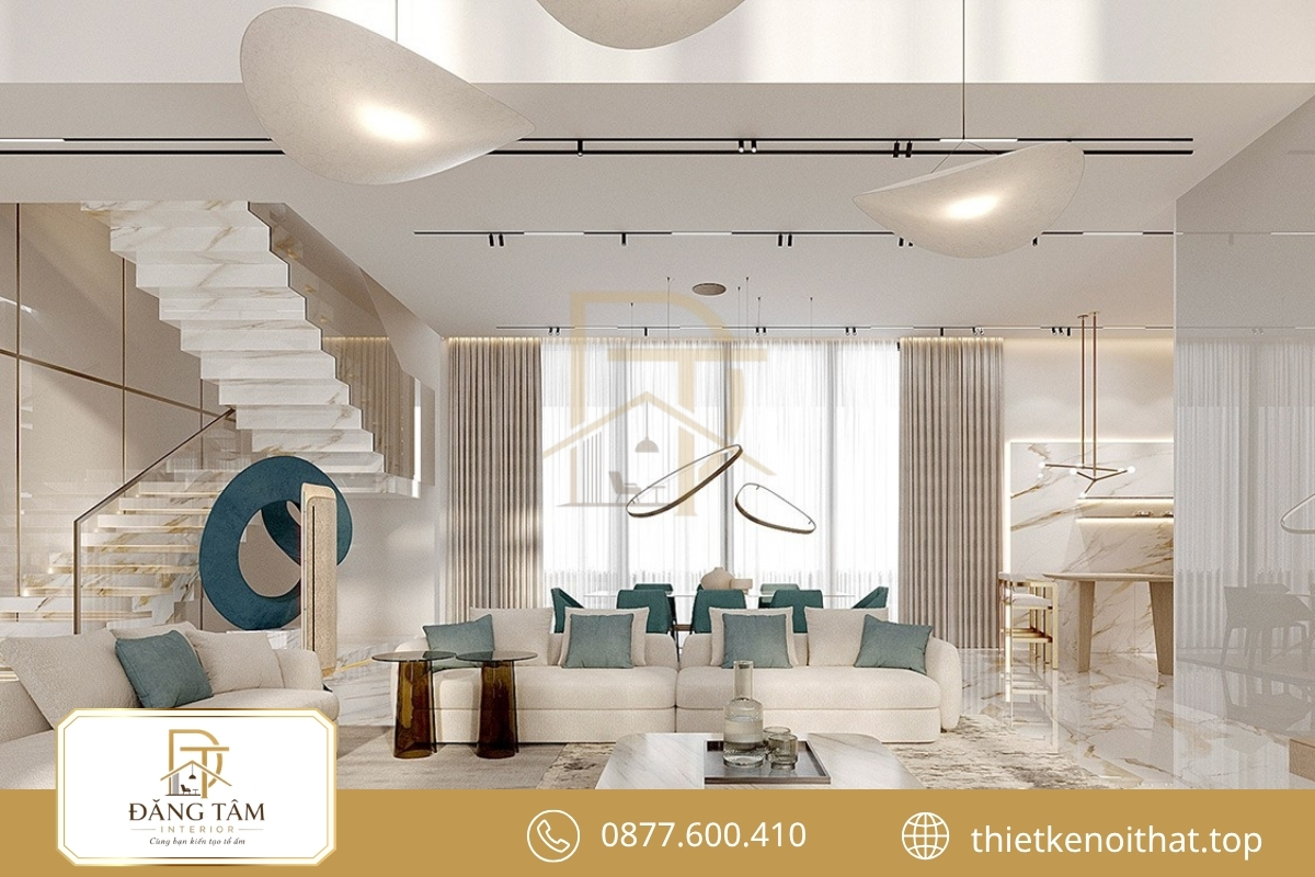 Thiết kế nội thất biệt thự đơn lập hiện đại với bố cục mở thoáng 