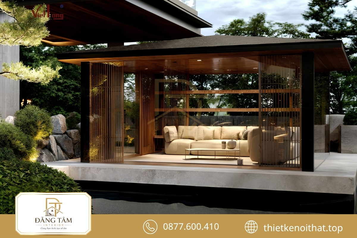 Mẫu nội thất biệt thự đơn lập Japandi với vật liệu tự nhiên 