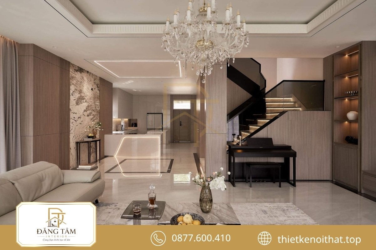 Thiết kế nội thất biệt thự đơn lập sang trọng theo phong cách Luxury 