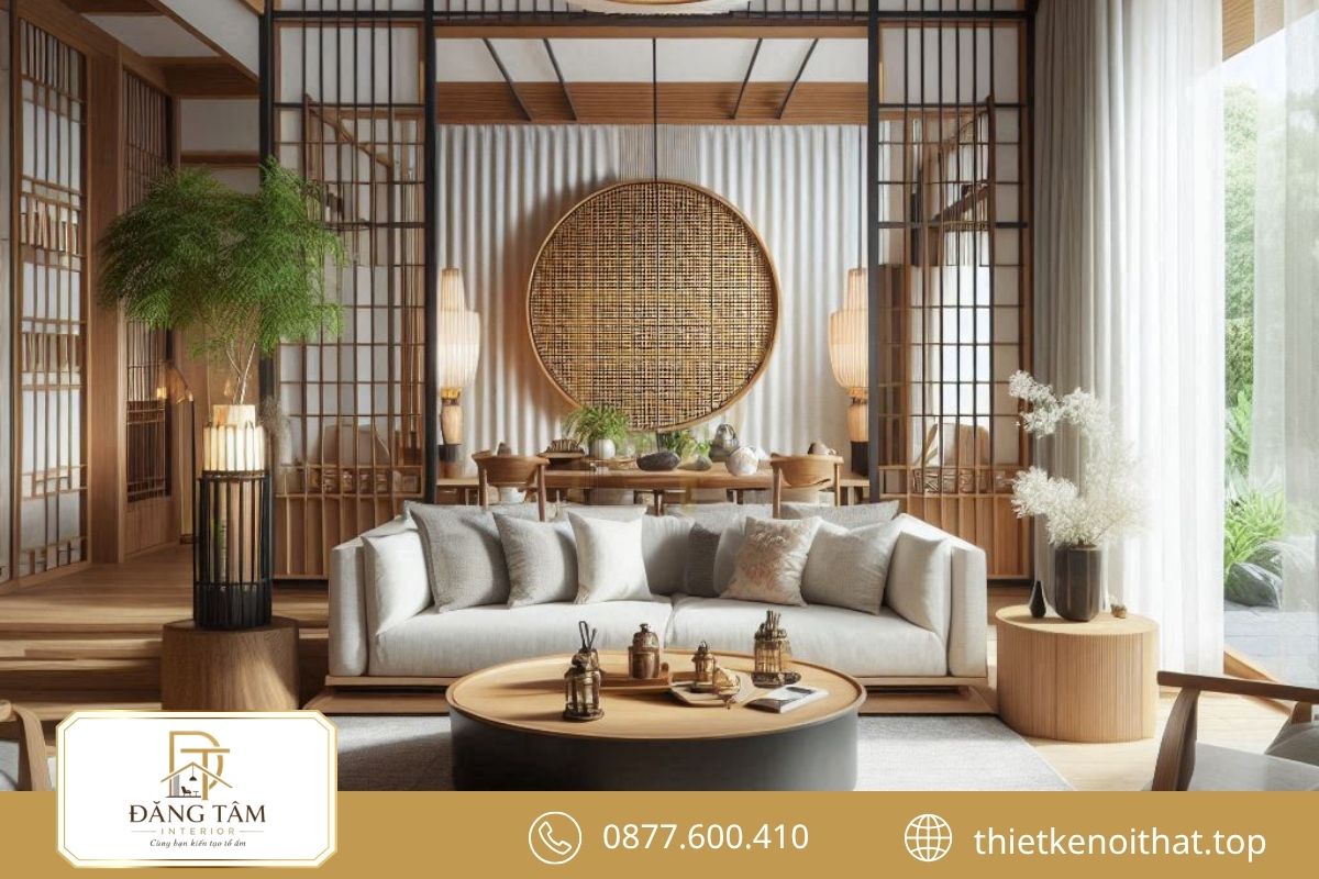 Thiết kế nội thất biệt thự nghỉ dưỡng Japandi nhẹ nhàng với bảng màu tự nhiên