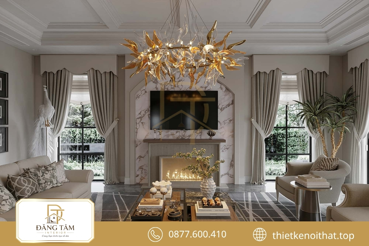 Nội thất biệt thự nhà vườn Tân cổ điển sang trọng và thanh lịch
