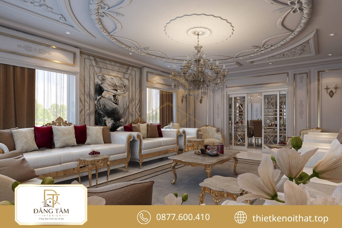 Không gian cổ điển bề thế với đường nét đối xứng và vật liệu cao cấp