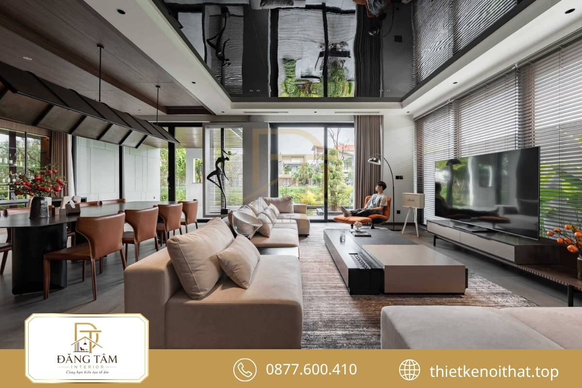 Nội thất biệt thự song lập Luxury nổi bật đá, gỗ và kim loại