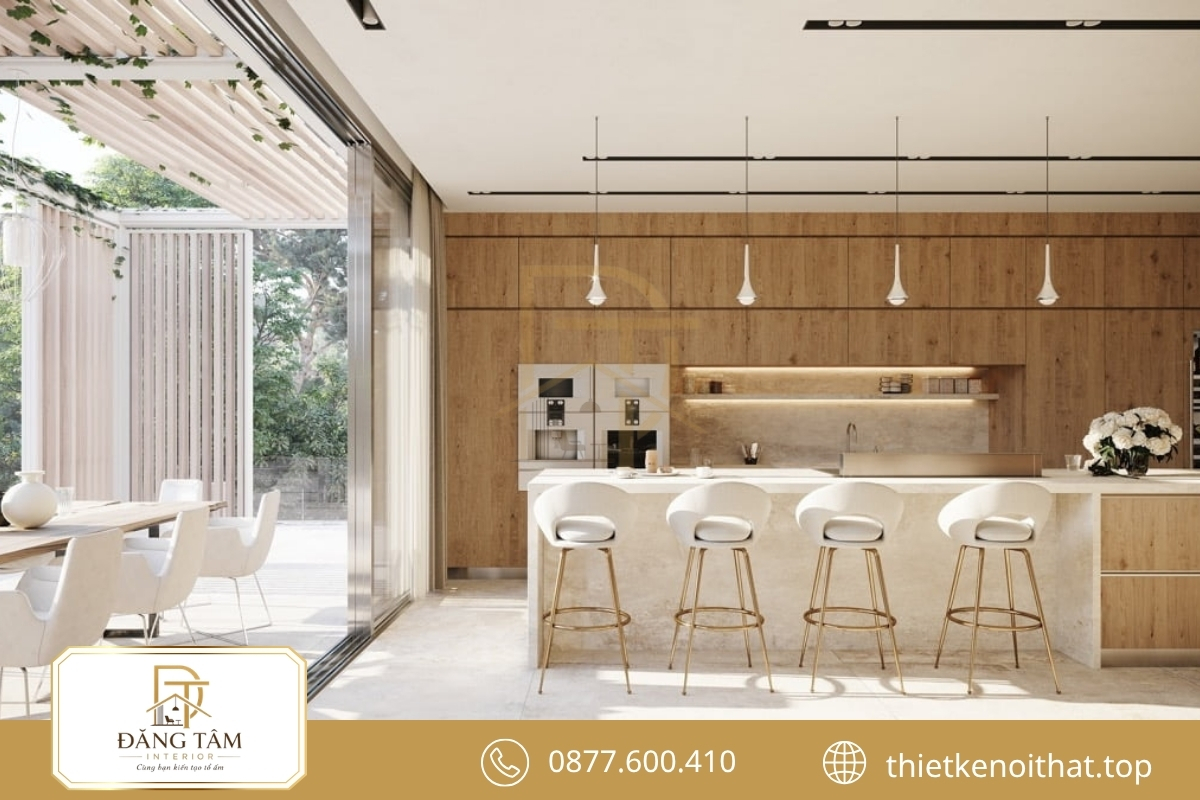 Bếp nội thất biệt thự nghỉ dưỡng mở rộng kết nối trong những bữa ăn gia đình