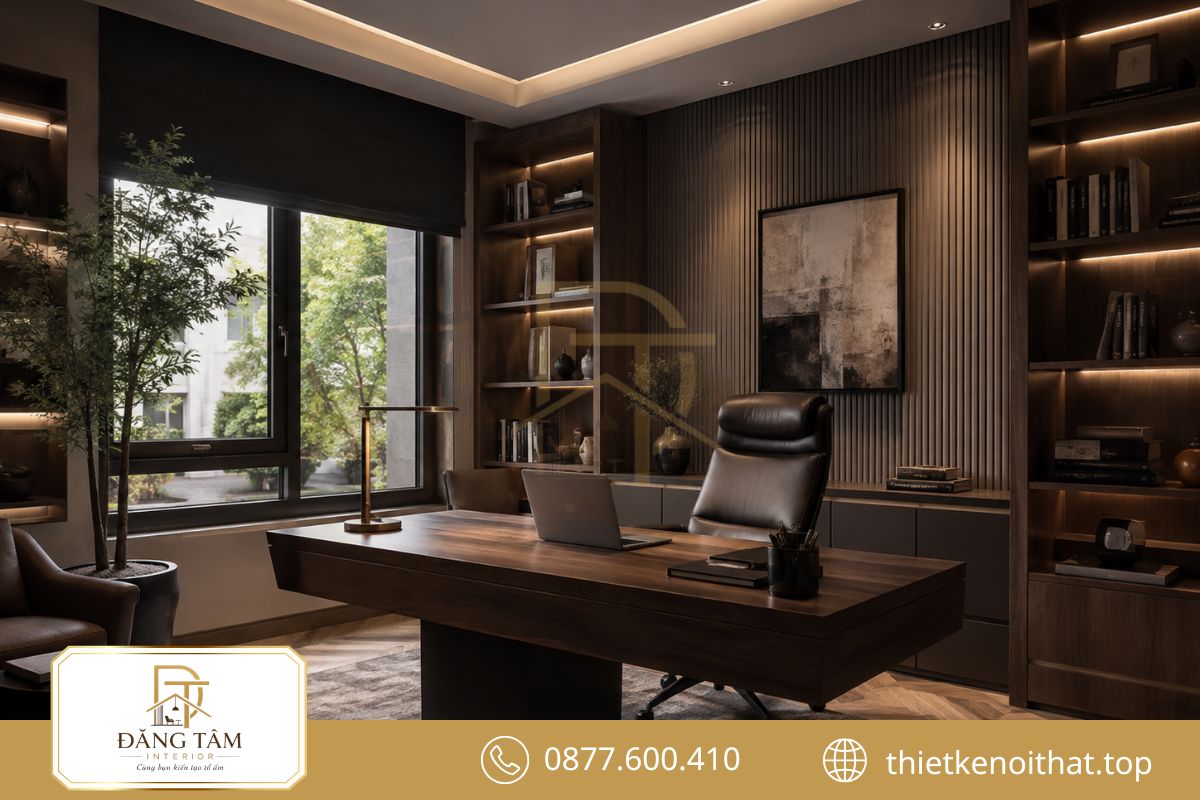 Phòng làm việc riêng tư khai thác ánh sáng tự nhiên và hệ lưu trữ khoa học