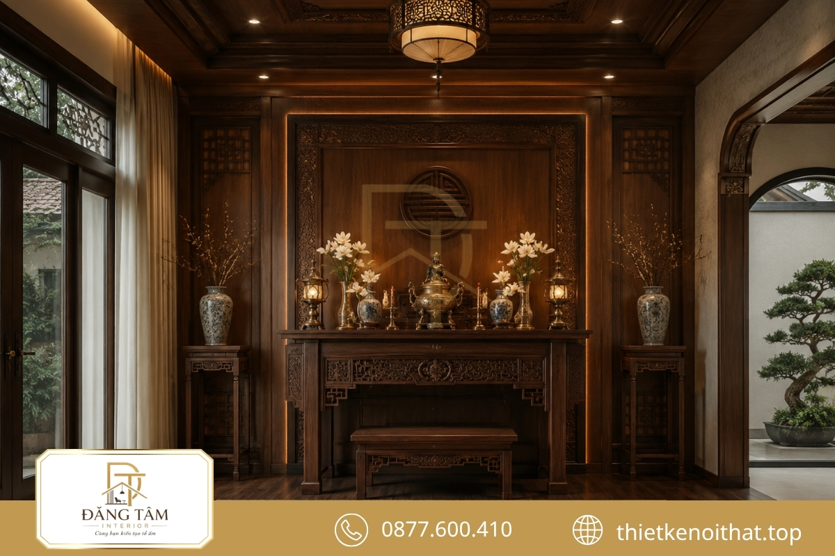 Thiết kế biệt thự đơn lập đẹp với phòng thờ trang nghiêm ấm cúng 