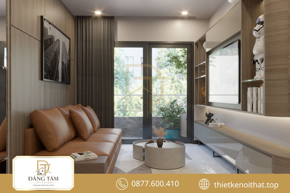 Hoàn thiện nội thất chung cư đồng bộ giữa phòng khách và khu bếp hiện đại