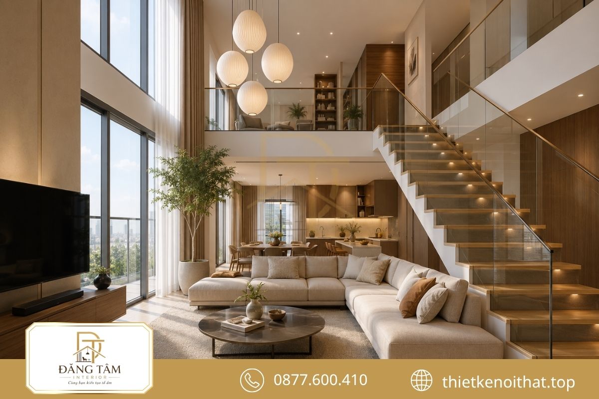 Hệ kính cao giúp ánh sáng tự nhiên lan sâu vào căn hộ. 