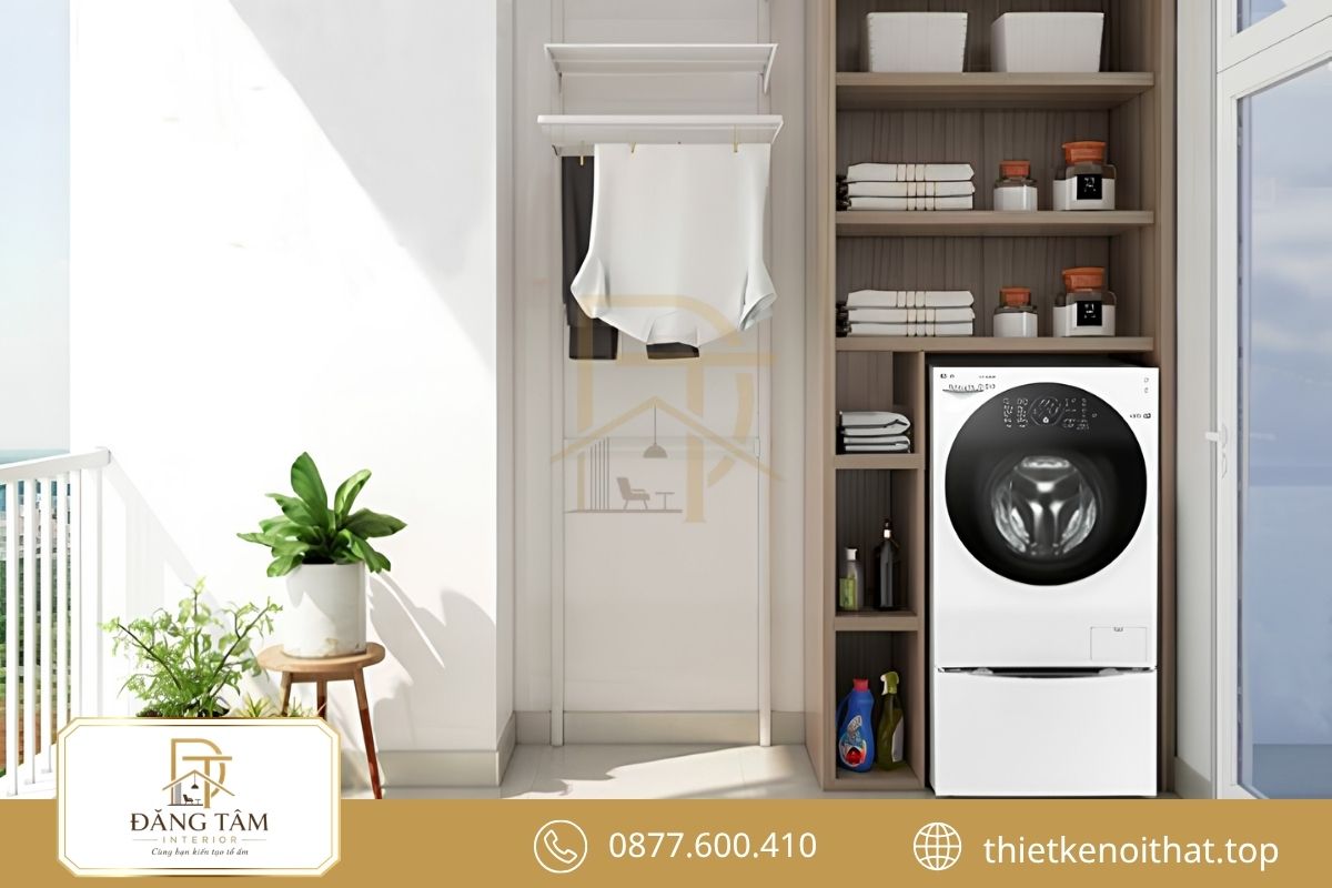 Ban công căn hộ 80m2 gọn gàng, xanh mát và tiện dụng Ban công căn hộ 80m2 gọn gàng, xanh mát và tiện dụng