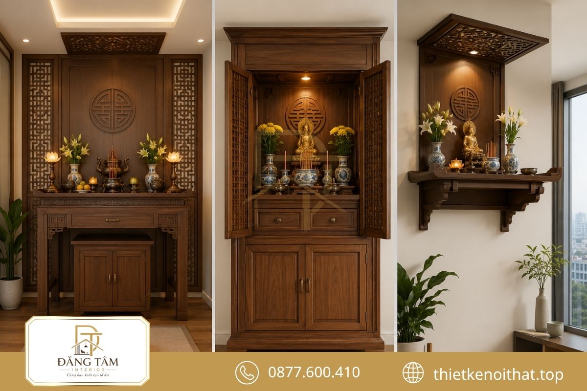 Các mẫu bàn thờ phù hợp với từng diện tích và loại hình nhà ở.
