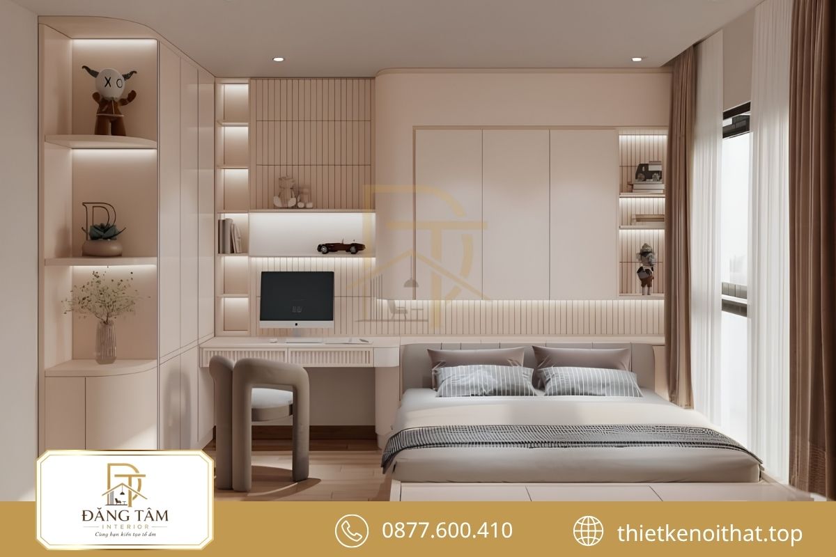 Phòng ngủ master bố trí khoa học trong thiết kế nội thất căn hộ chung cư 110m2 