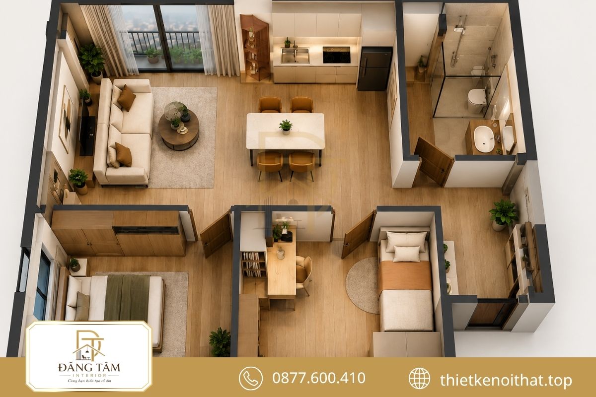 Thiết kế căn hộ 45m2 tối ưu diện tích nhưng vẫn đầy đủ công năng