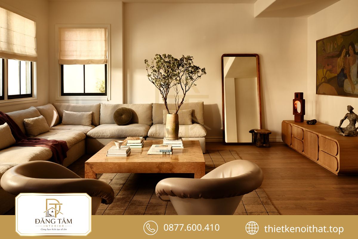 Mẫu căn hộ 68m2 sử dụng gam màu trung tính thanh lịch và dễ phối nội thất 