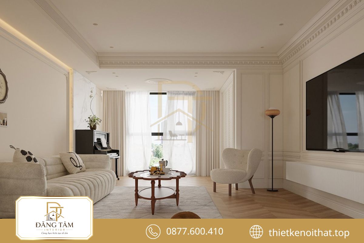 Mẫu thiết kế căn hộ 68m2 phong cách tân cổ điển được tiết chế phù hợp diện tích 