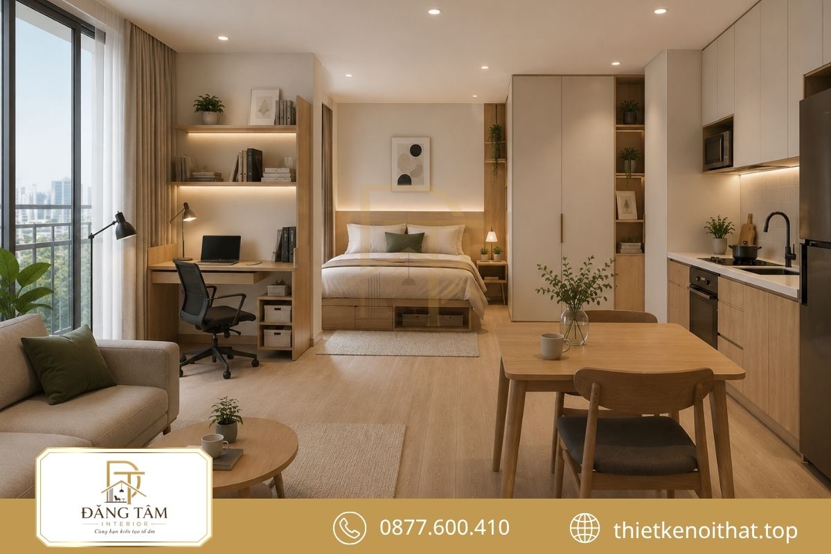 Căn hộ Studio gọn gàng phù hợp với người trẻ sống tự lập.