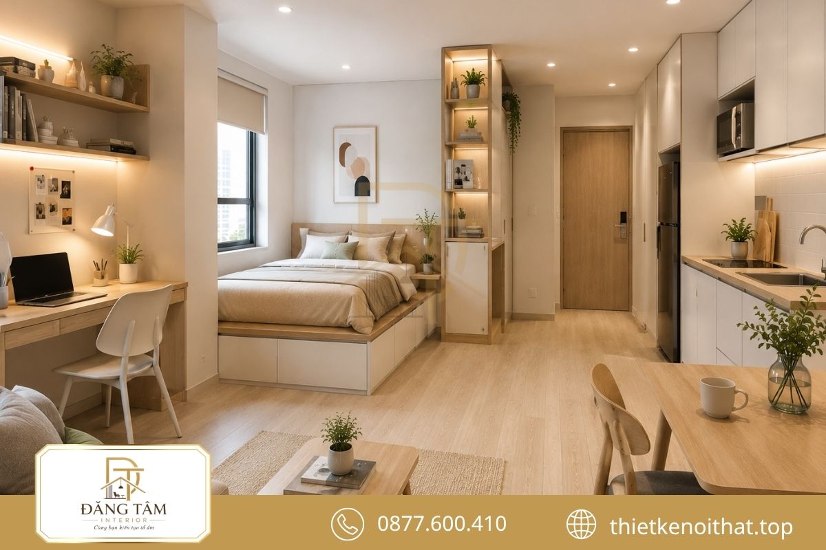 Nội thất đa năng mang lại không gian tiện nghi cho người đi làm.