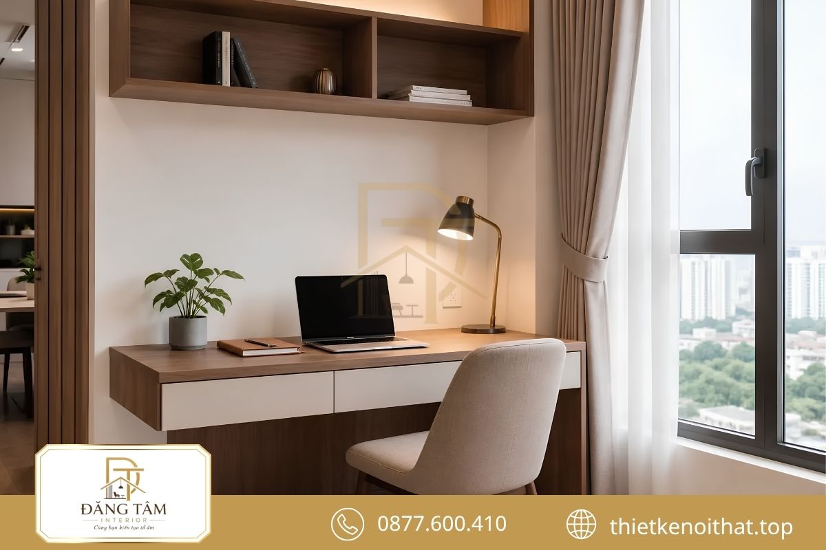 Góc làm việc tiện nghi trong thiết kế căn hộ 80m2