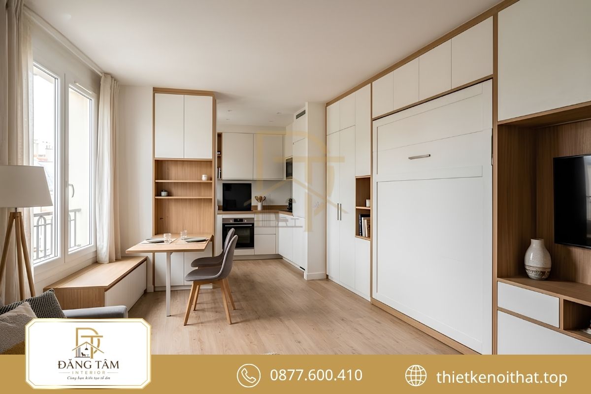 Hệ tủ kịch trần tăng diện tích lưu trữ cho căn hộ 55m2 
