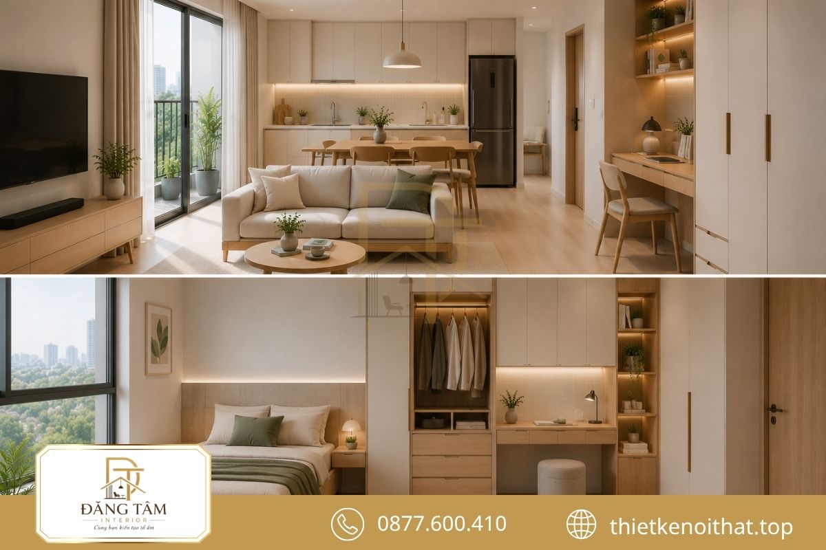 Thiết kế chung cư 45m2 với mặt bằng mở giúp tăng cảm giác rộng