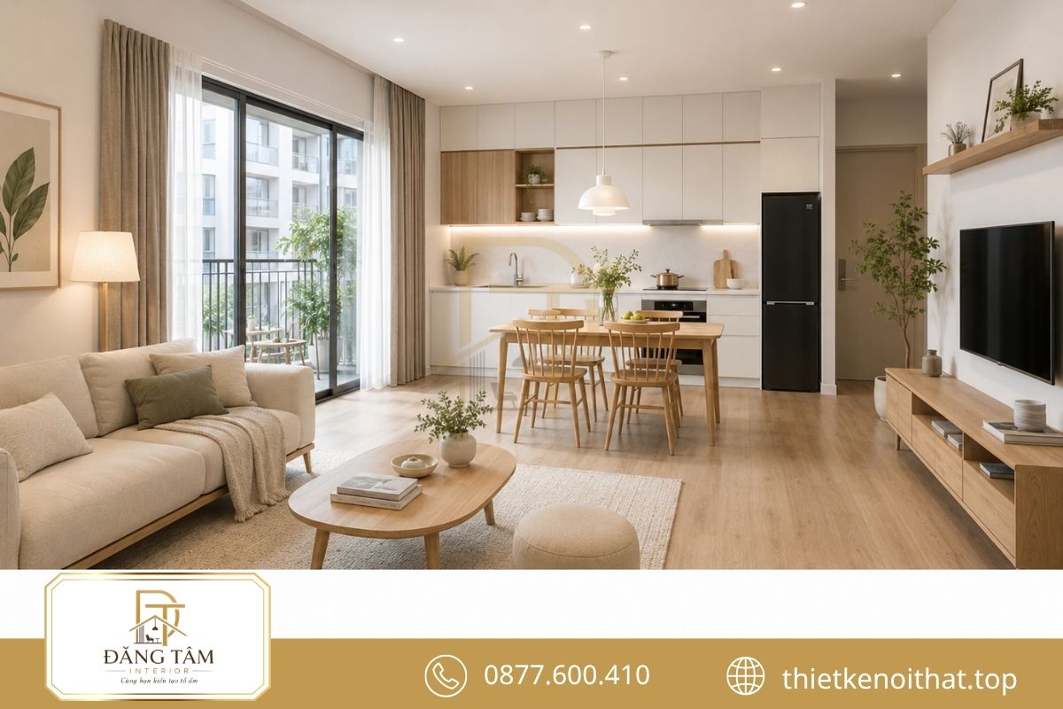 Căn hộ Bắc Âu sáng thoáng với gỗ sáng và rèm mỏng