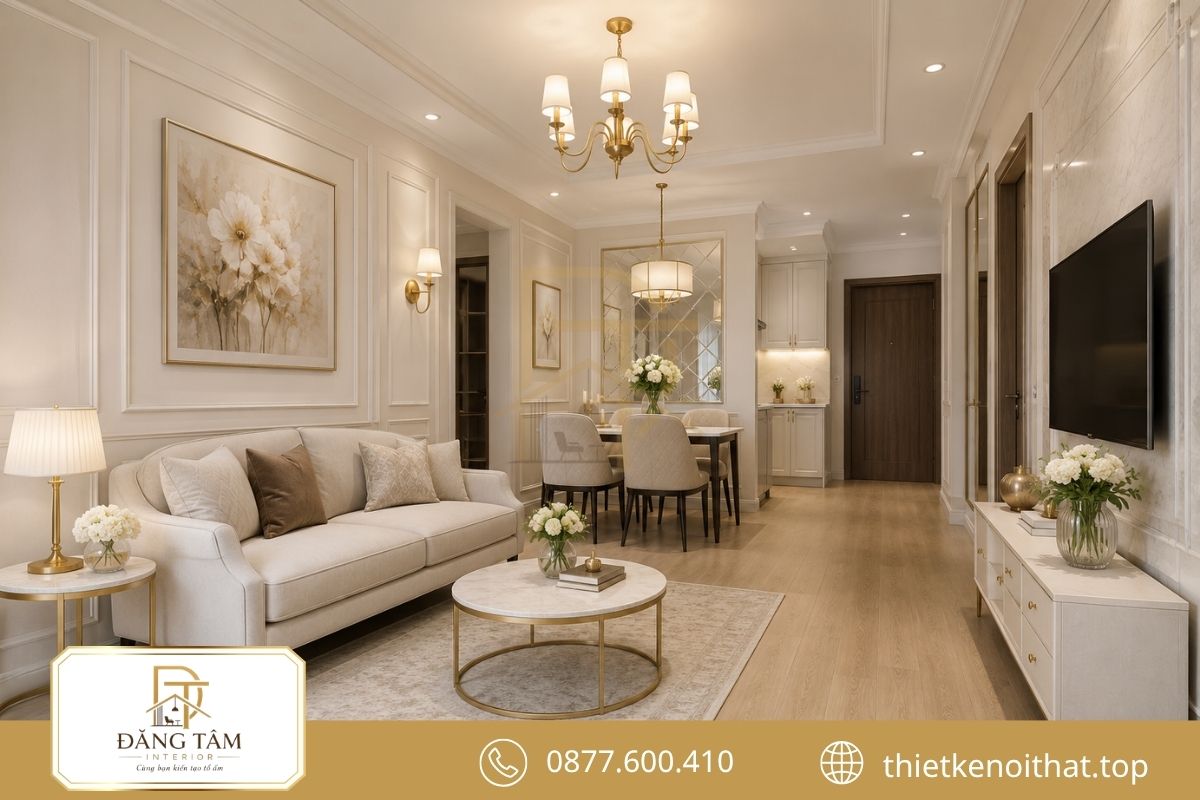 Tân cổ điển sử dụng phào mảnh và nội thất có tỷ lệ gọn. 