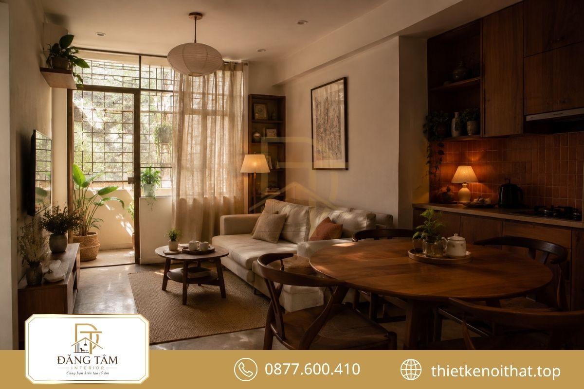 Sắc gỗ ấm giúp cải tạo nhà tập thể cũ thêm gần gũi