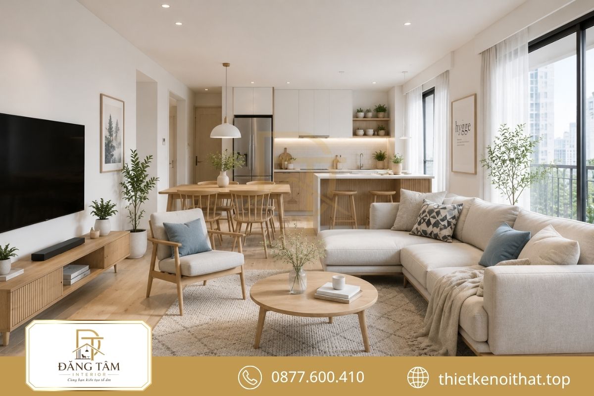 Mẫu thiết kế nhà chung cư 100m2 Scandinavian nhẹ nhàng và tinh tế