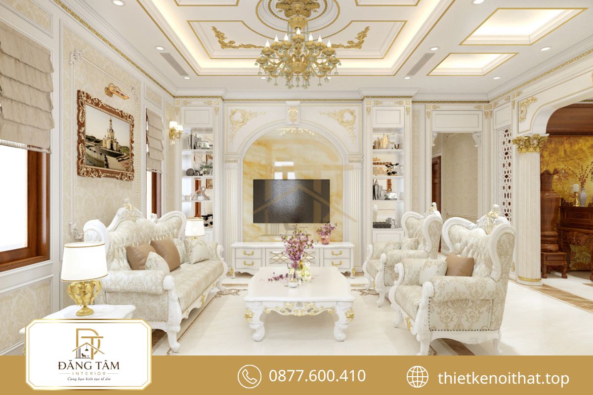 Không gian biệt thự tân cổ điển nổi bật với đường nét tinh xảo, cân đối và thanh lịch