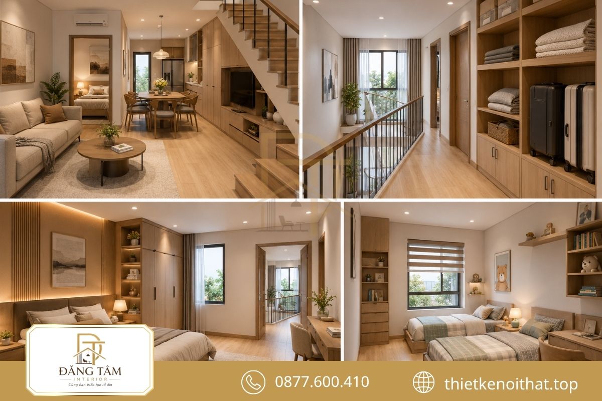 Duplex ba phòng ngủ phân chia công năng và lưu trữ hợp lý. 