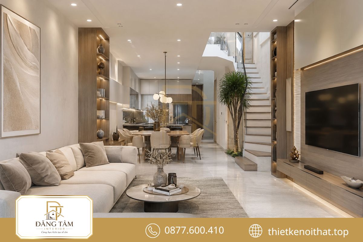 Nội thất nhà ống phong cách hiện đại đề cao sự tiện nghi và tinh gọn