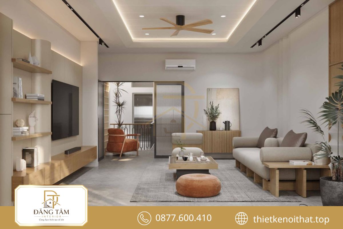 Thiết kế nội thất nhà ống Japandi cân bằng giữa tối giản và ấm cúng