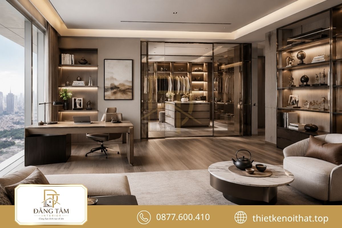 Không gian làm việc, thay đồ và thư giãn bố trí theo gia chủ