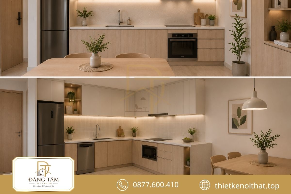 Bếp chữ I và chữ L tối ưu thiết kế nội thất chung cư 45m2