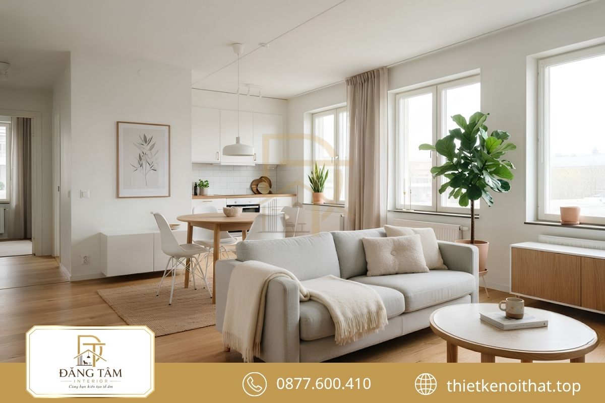 Thiết kế nội thất chung cư 55m2 phong cách Bắc Âu sáng thoáng hiện đại 