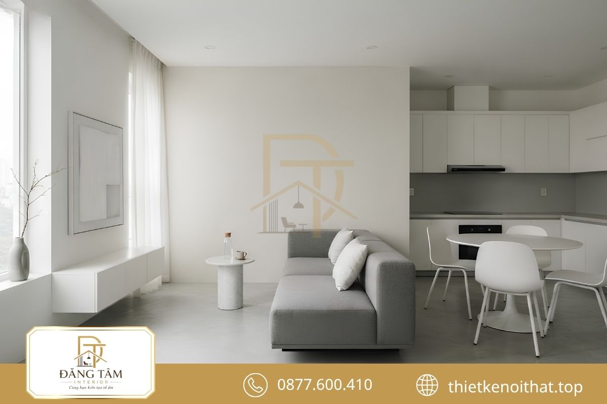 Thiết kế căn hộ 55m2 phong cách tối giản tạo không gian gọn gàng 
