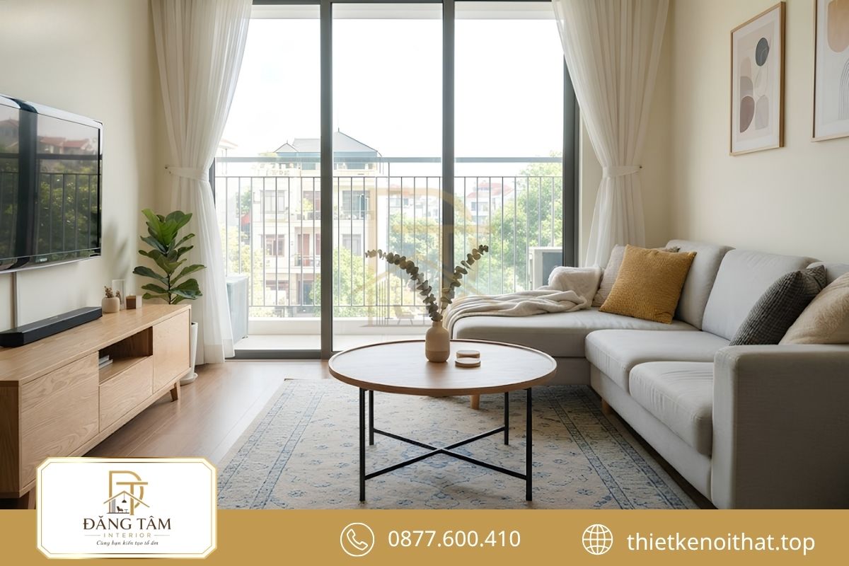 Phòng khách căn hộ 55m2 hiện đại và tiện nghi