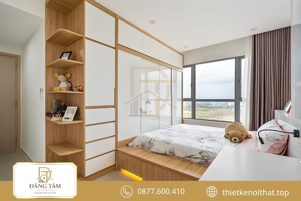 Phòng ngủ căn hộ 80m2 tối ưu lưu trữ và ánh sáng