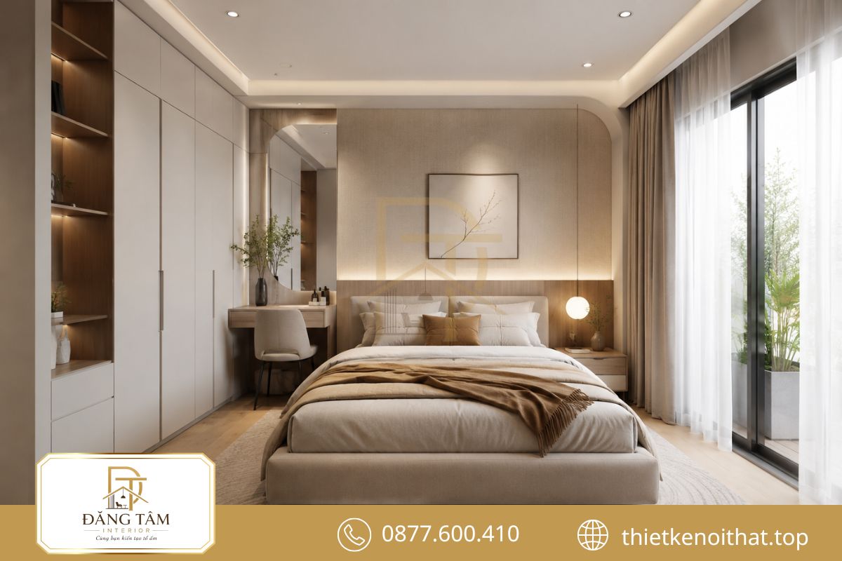 Phòng ngủ nhà ống 5m mang lại cảm giác thư giãn, riêng tư và ấm cúng