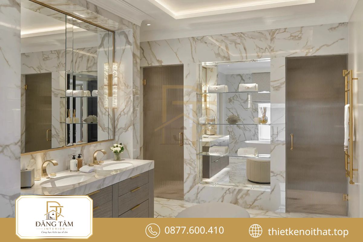 Phòng tắm bố trí hợp lý giúp sử dụng tiện nghi, sạch sẽ và tiết kiệm diện tích hiệu quả