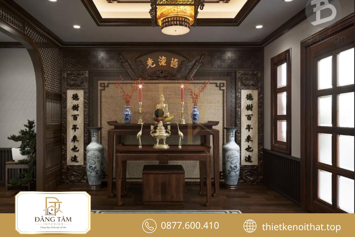 Phòng thờ cần yên tĩnh, trang nghiêm và hài hòa với tổng thể không gian ngôi nhà
