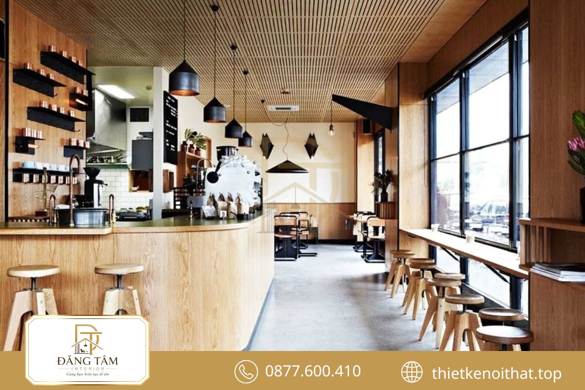 Quầy bar và nội thất được gia công đồng bộ trước khi lắp đặt tại công trình
