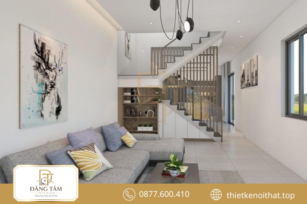 Thiết kế nội thất nhà ống 3m tận dụng gầm cầu thang tăng diện tích lưu trữ