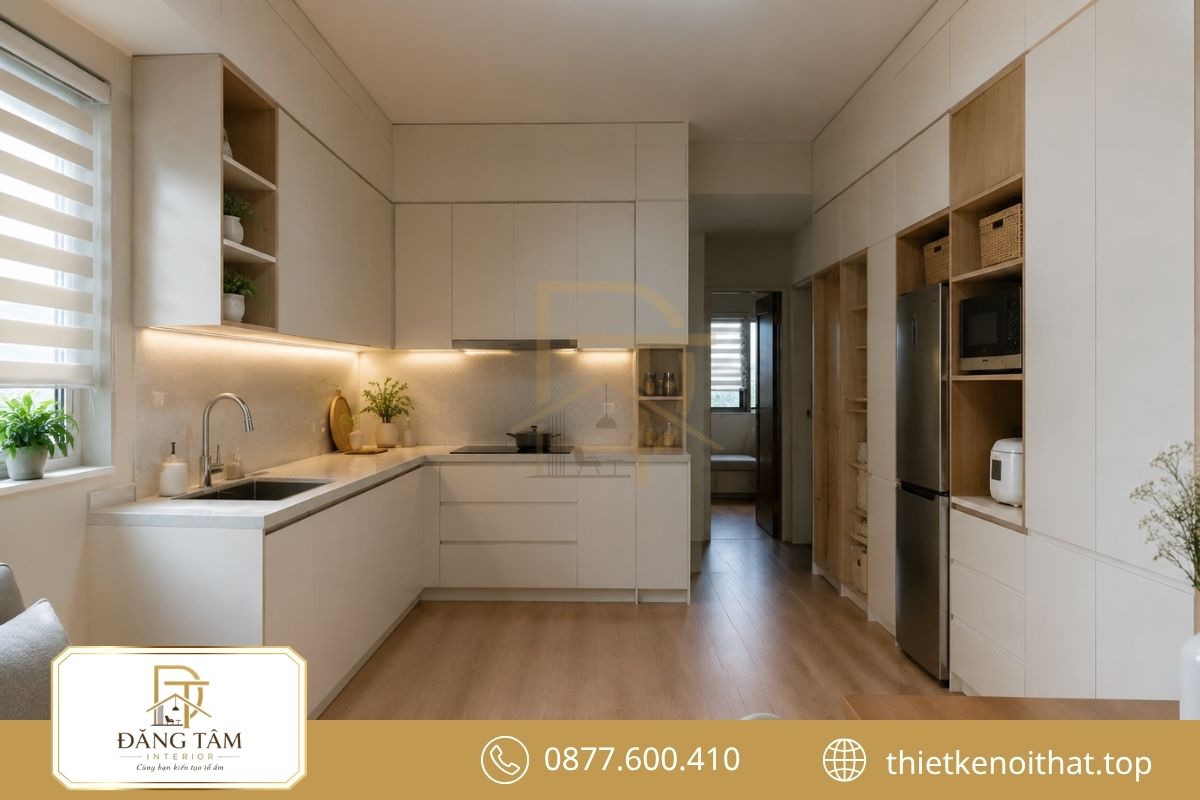 Tủ bếp cao giúp cải tạo nhà tập thể cũ thêm gọn gàng