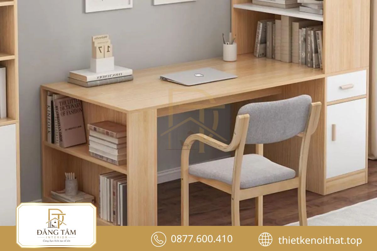Góc làm việc khoa học trong thiết kế và thi công nội thất phòng ngủ hiện đại.