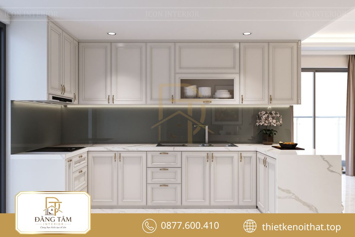 Thi công nội thất phòng bếp chữ U tăng sức chứa và tối ưu công năng