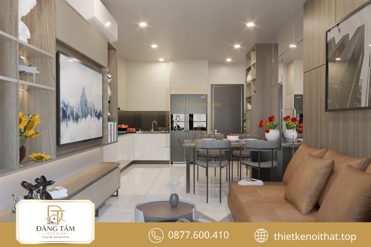 Thi công nội thất nhà bếp liền phòng khách mang đến không gian thông thoáng hơn